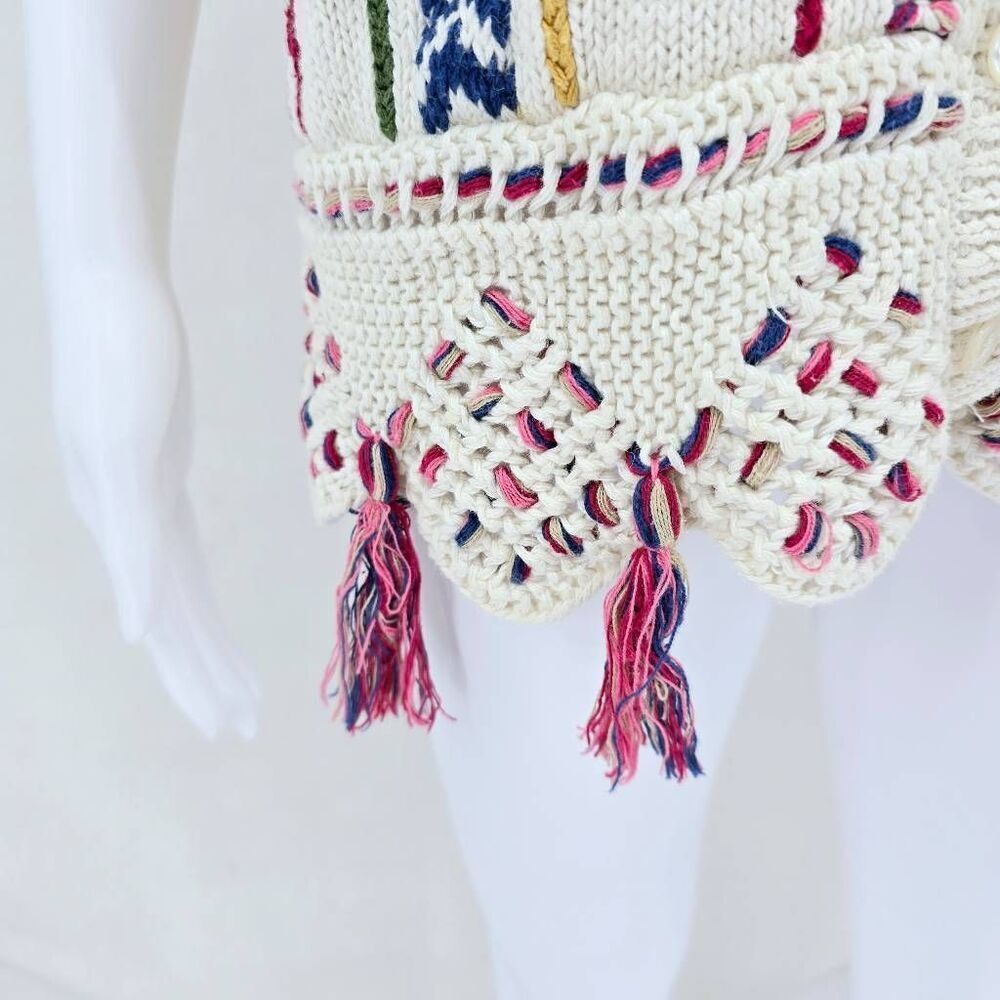 90s Tassel Sweater Cardigan Vest White L - Picture 3 of 6